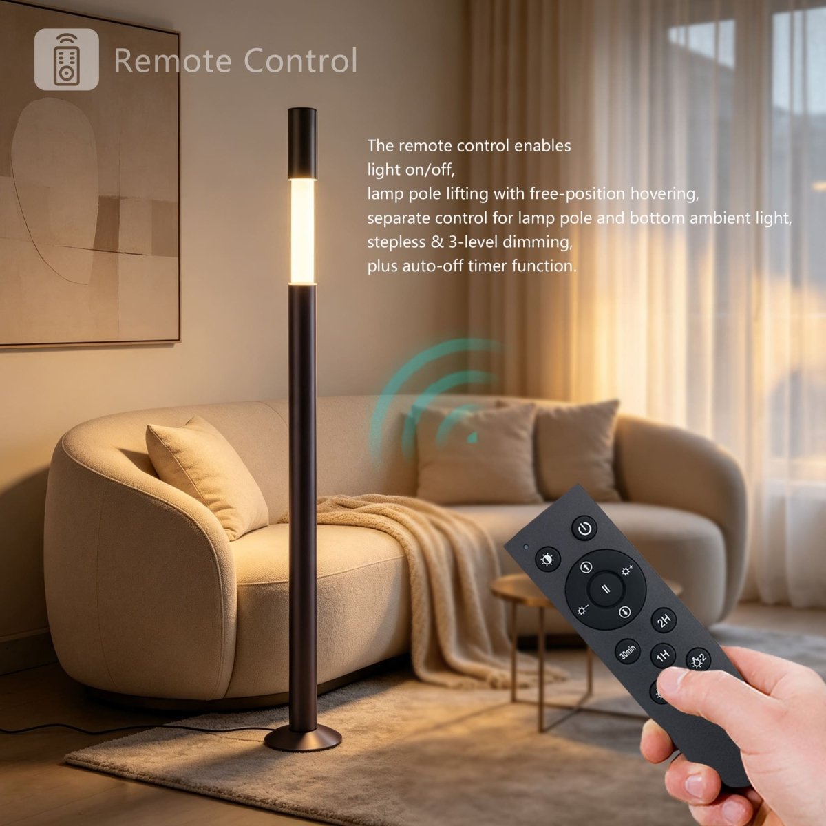 Brushed Gun Black Motorised Lifting Smart Floor Lamp - JOJOYO Home