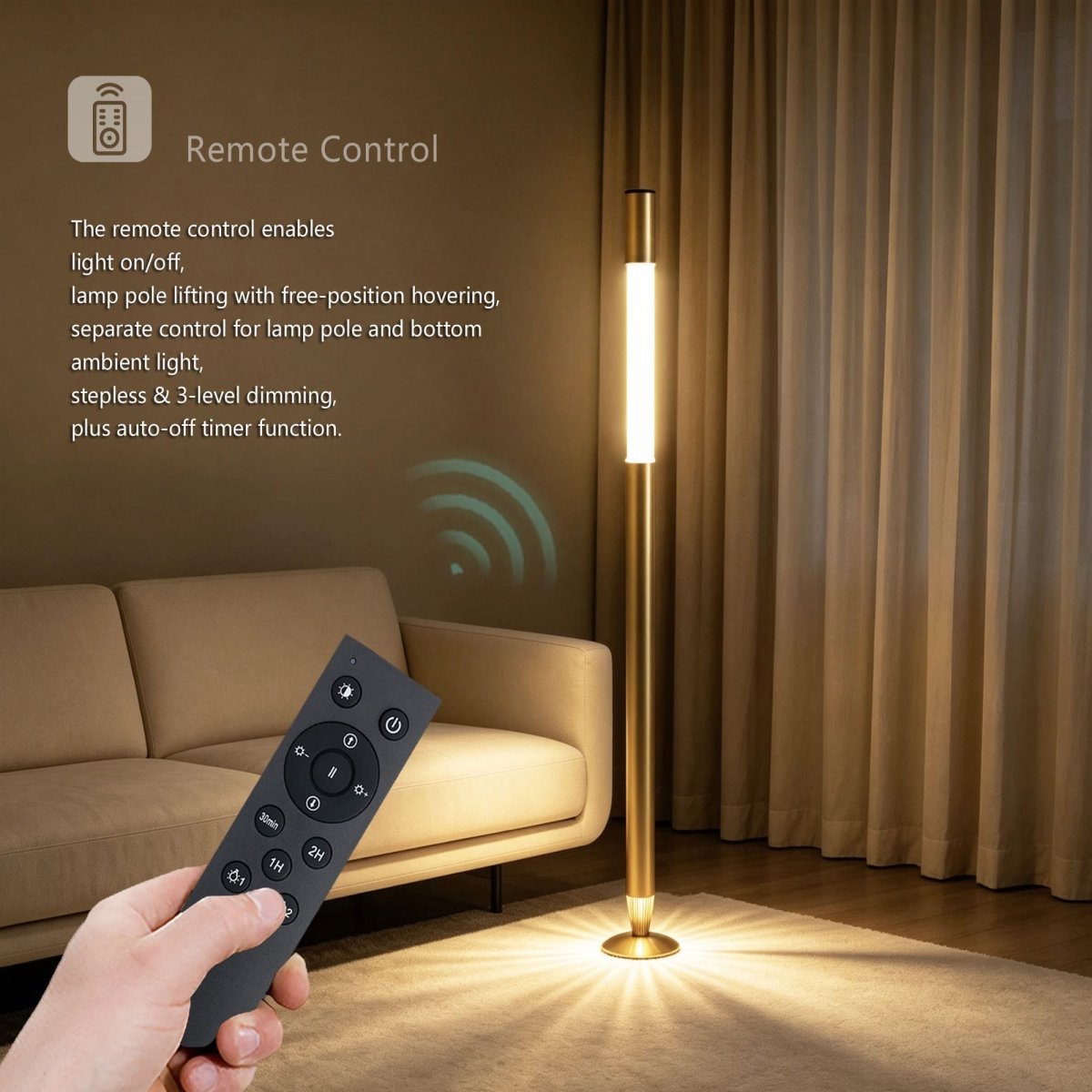 Brushed Brass Motorised Lifting Smart Floor Lamp – BT Speaker – Lower Ambient Light - JOJOYO Home