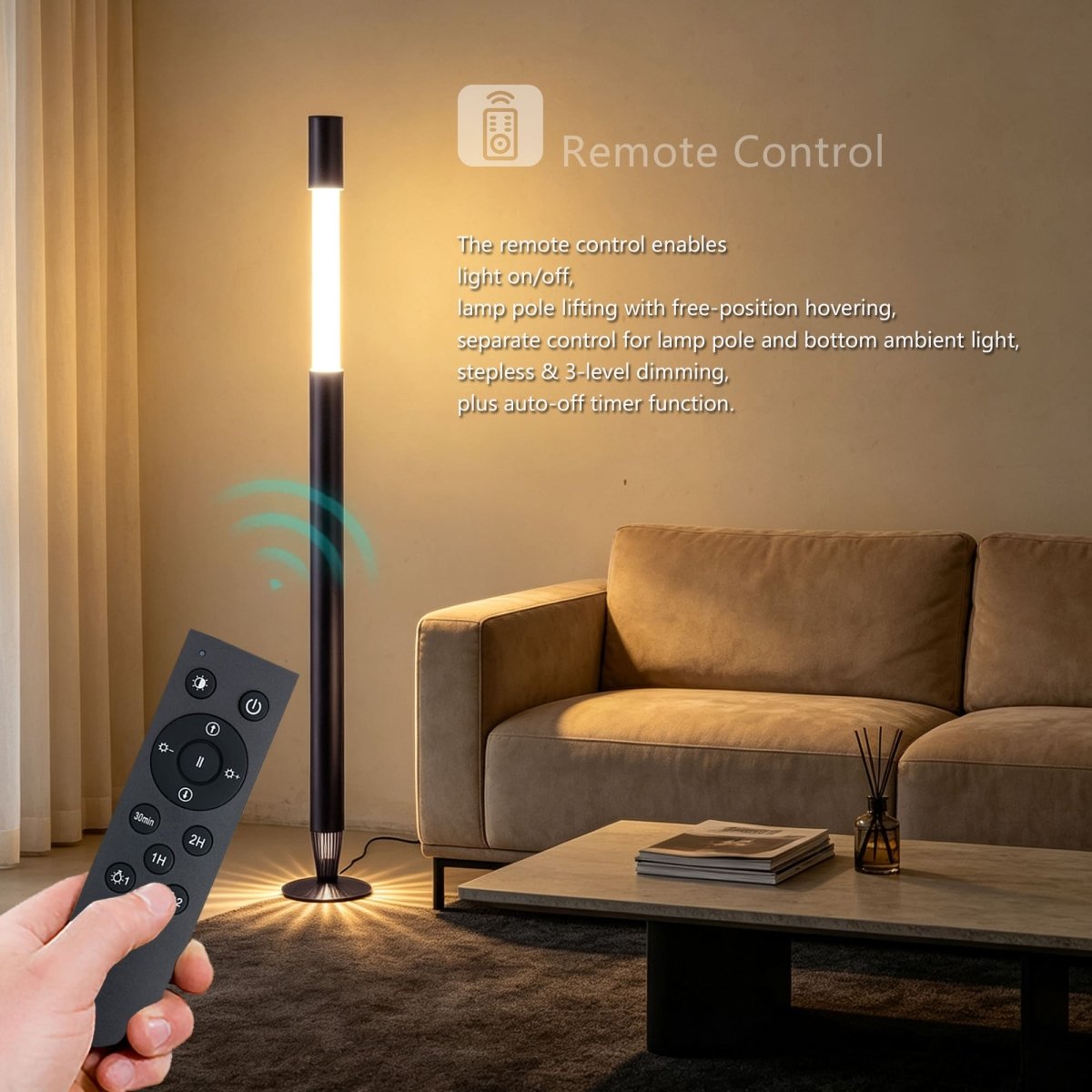 Brushed Gun Black Motorised Lifting Smart Floor Lamp – BT Speaker – Lower Ambient Light - JOJOYO Home