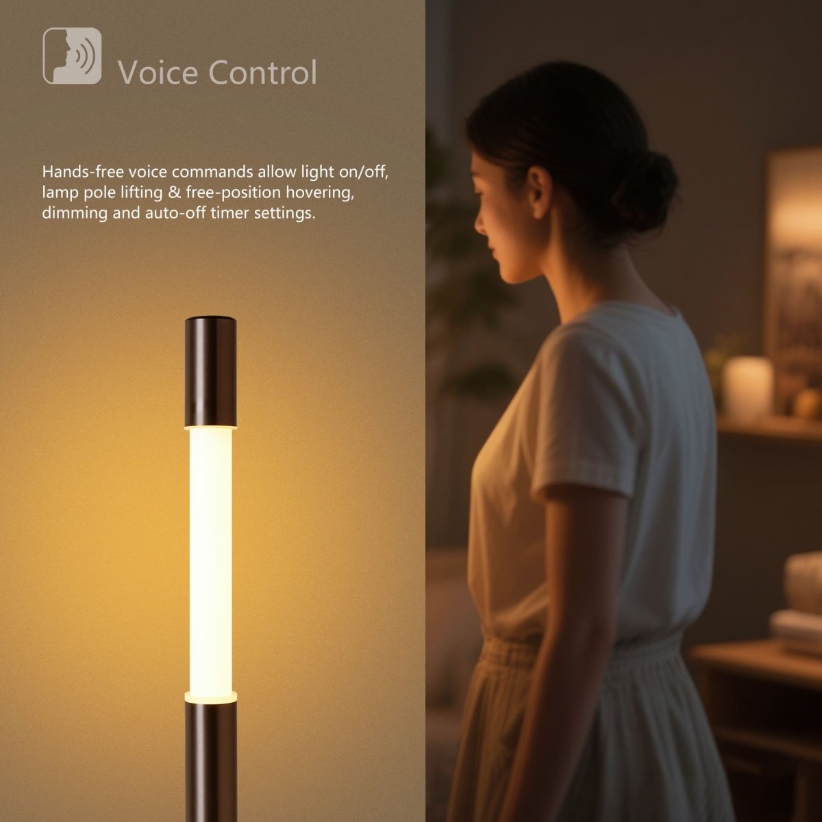 Brushed Gun Black Motorised Lifting Smart Floor Lamp – BT Speaker – Lower Ambient Light - JOJOYO Home